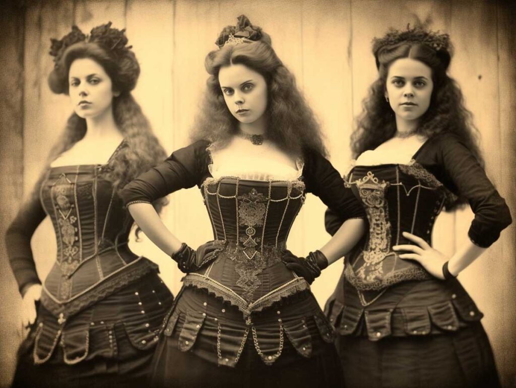 Vintage illustration of women wearing corsets 