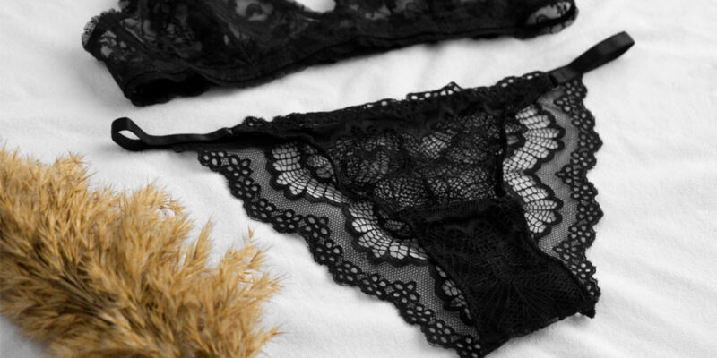 Close-up of a piece of intricate lace lingerie.