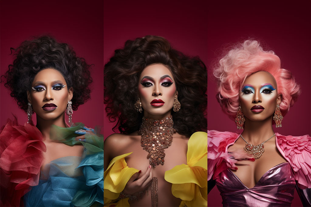 Diverse group of dragqueens  showcasing their unique styles.