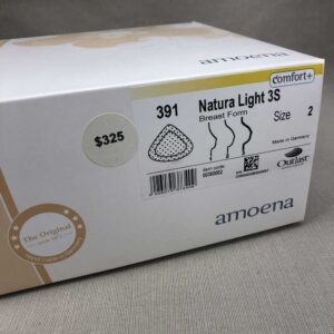 Amoena breastforms displayed in their packaging.