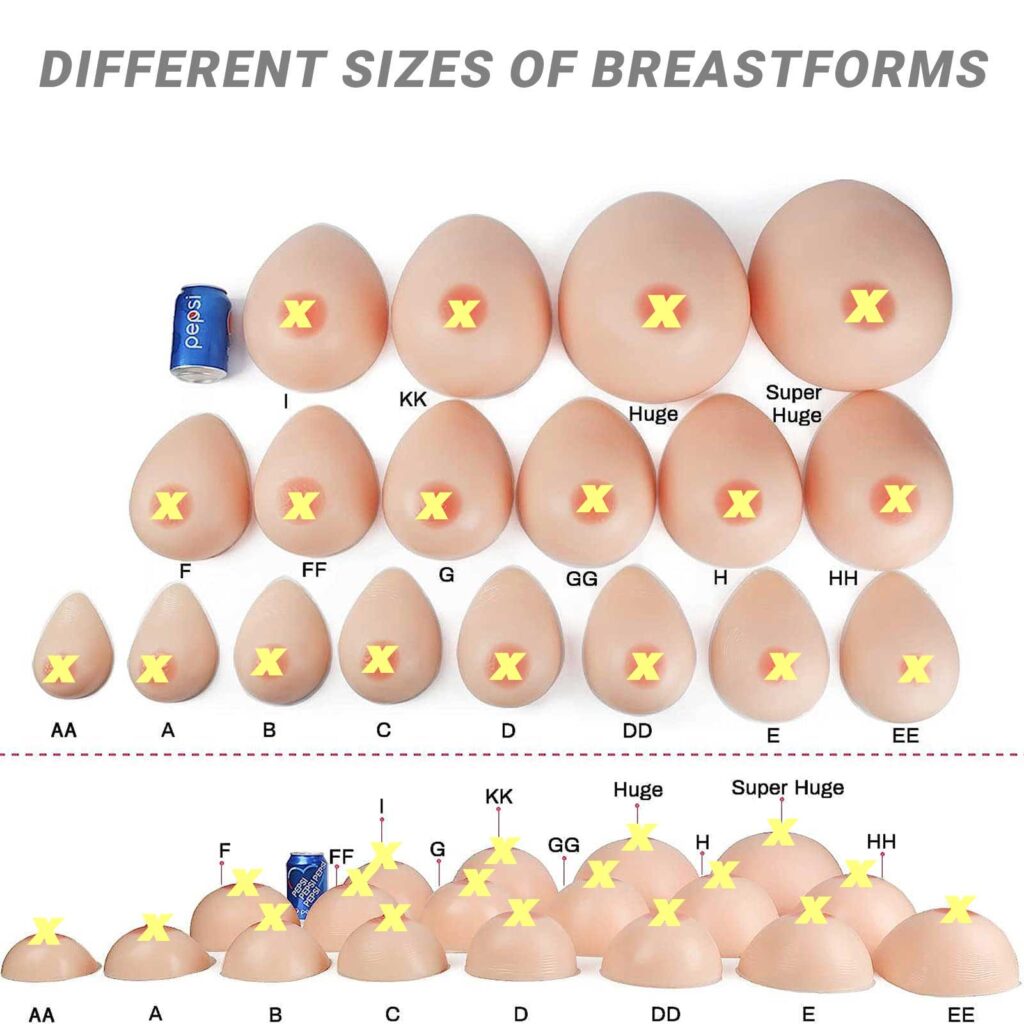 Different sizes of breastforms displayed side by side.